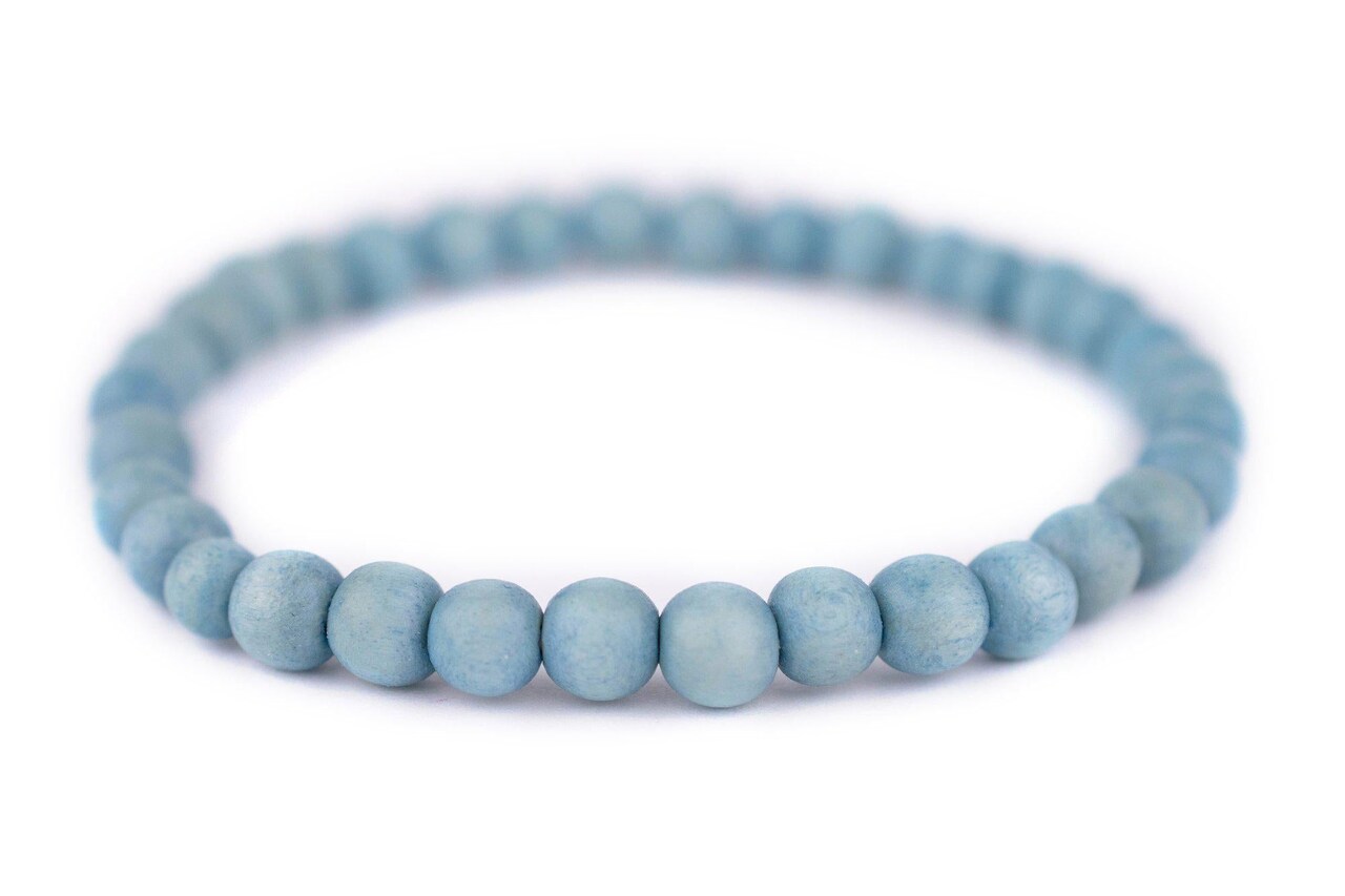 The Bead Chest Wood Stretch Bracelet, Light Blue - Stackable Beaded Jewelry, Unisex for Men & Women